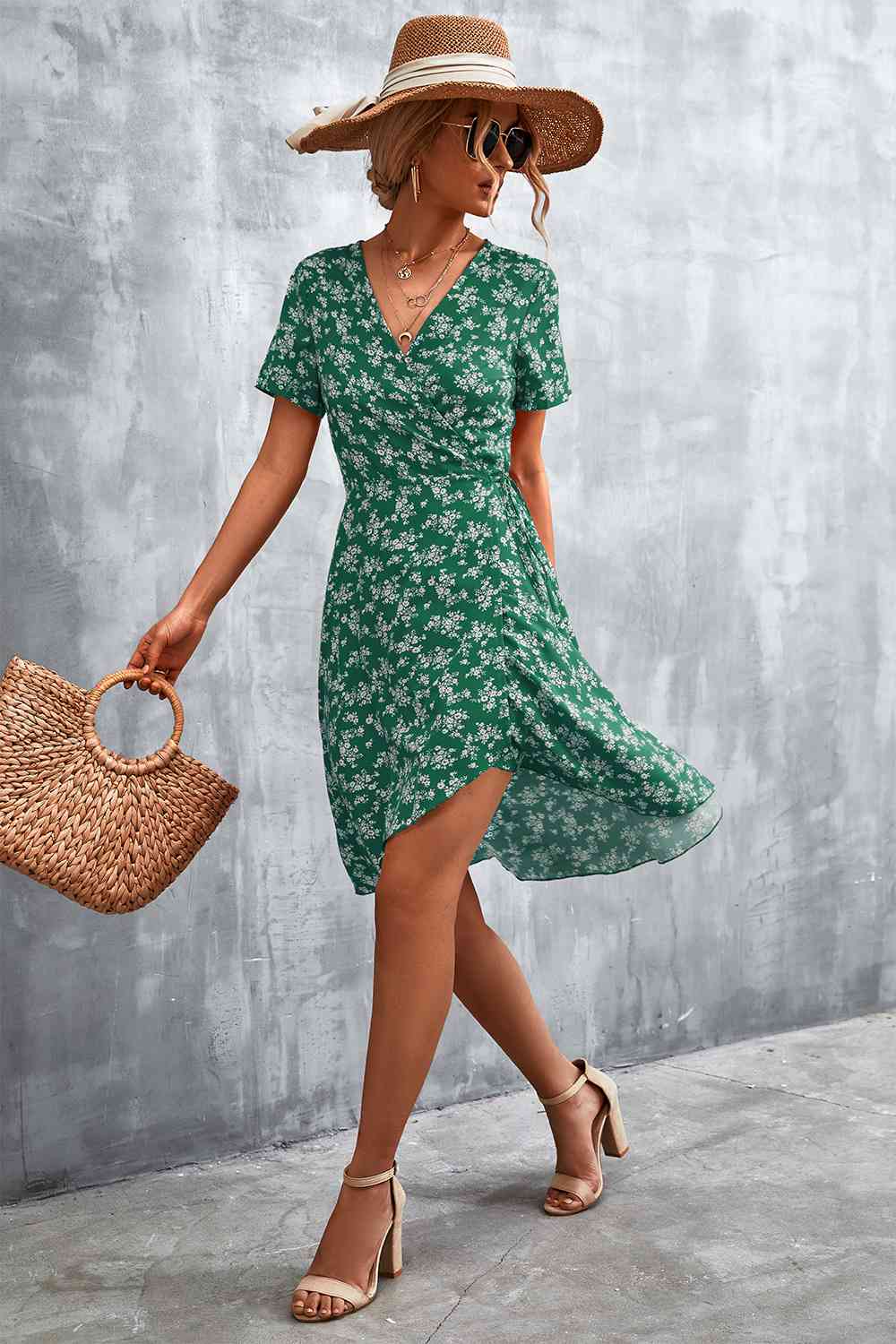 Floral  Neck Flutter Sleeve Dress -BazaarBey - www.shopbazaarbey.com