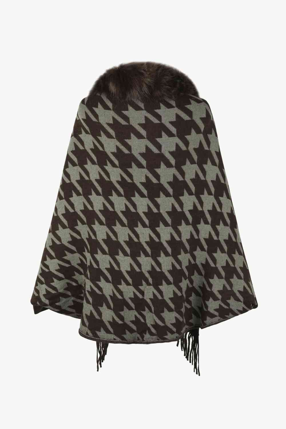 Houndstooth Fringe Hem Poncho Bazaarbey