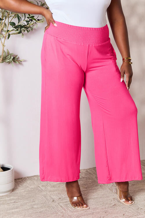   Smocked Wide Waistband Wide Leg Pants Bazaarbey