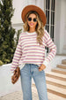 Striped Round Neck Dropped Shoulder Knit Top Trendsi