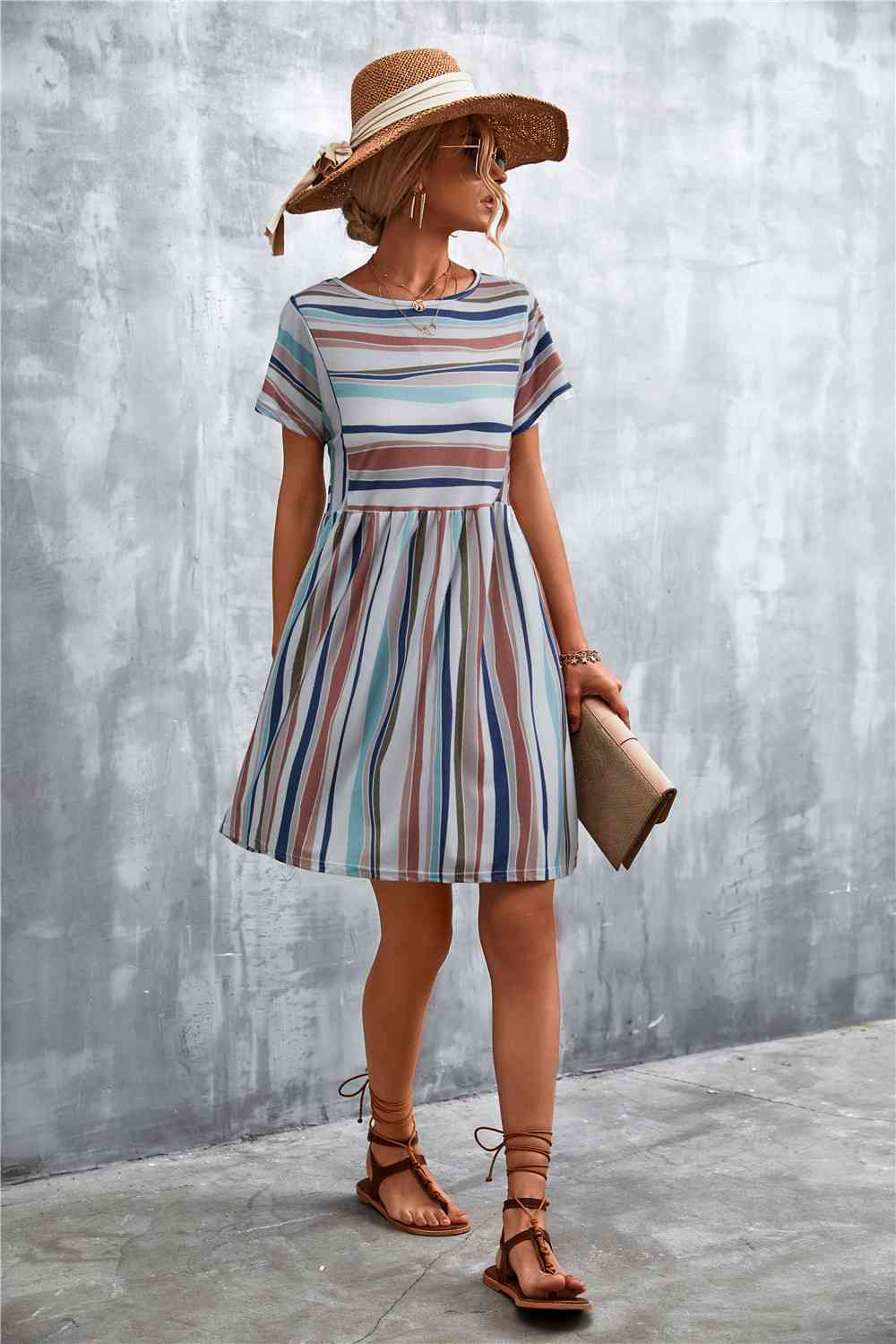 Striped Round Neck Dress -BazaarBey - www.shopbazaarbey.com