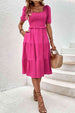 Square Neck Puff Sleeve Cutout Dress -BazaarBey - www.shopbazaarbey.com