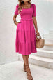 Square Neck Puff Sleeve Cutout Dress -BazaarBey - www.shopbazaarbey.com