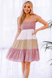Color Block Tie Shoulder Tiered Dress -BazaarBey - www.shopbazaarbey.com