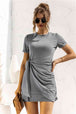 Round Neck Cuffed Sleeve Side Tie Dress -BazaarBey - www.shopbazaarbey.com