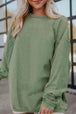 Ribbed Round Neck Drop Shoulder Sweatshirt Bazaarbey