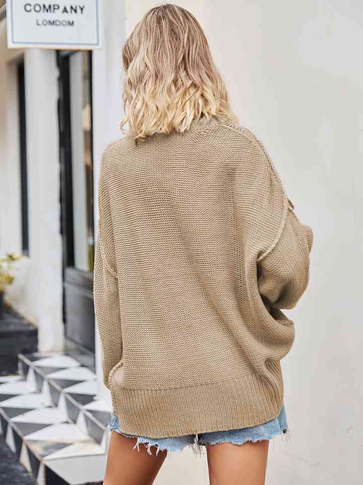 V-Neck Ribbed Dropped Shoulder Knit Top Trendsi