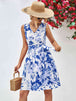 Floral V-Neck Tie Waist Sleeveless Dress -BazaarBey - www.shopbazaarbey.com