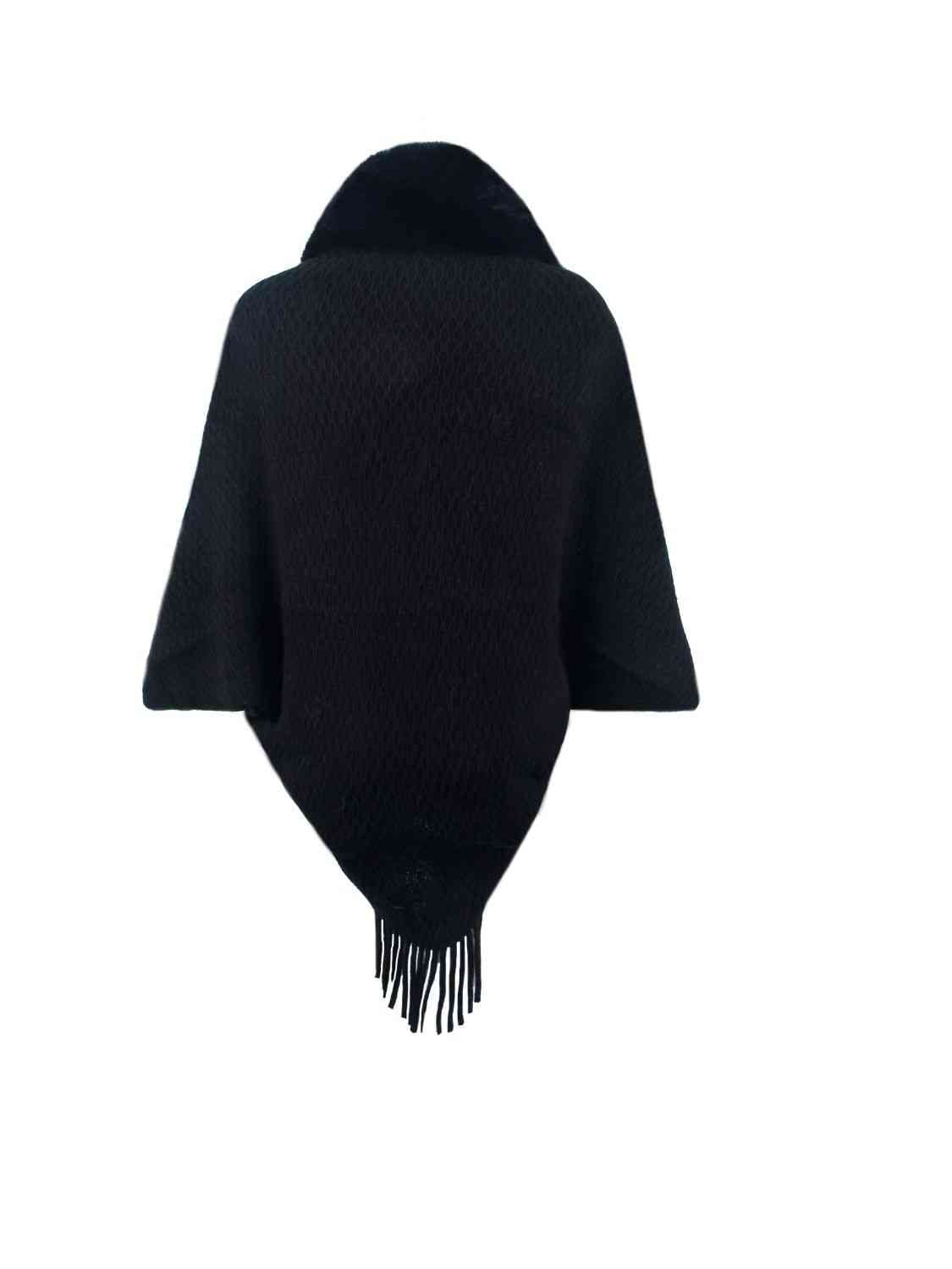 Open Front Fringe Hem Poncho Bazaarbey