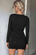 Twist Front Ruched Long Sleeve Mini Dress -BazaarBey - www.shopbazaarbey.com