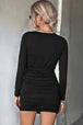 Twist Front Ruched Long Sleeve Mini Dress -BazaarBey - www.shopbazaarbey.com