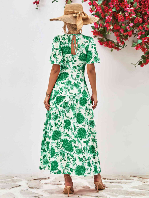 Floral Round Neck Tied Open Back Dress -BazaarBey - www.shopbazaarbey.com