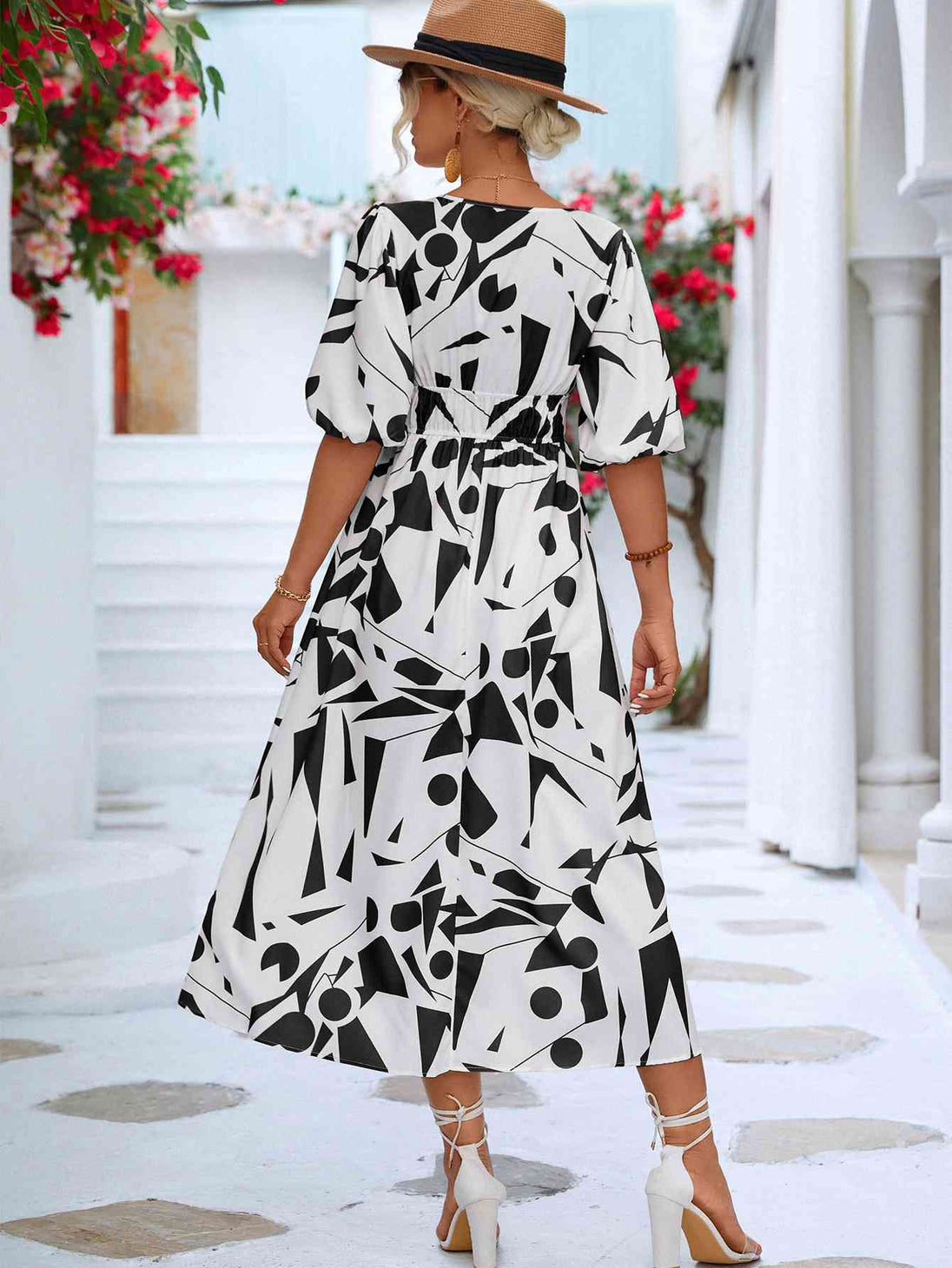 Printed  Balloon Sleeve Dress -BazaarBey - www.shopbazaarbey.com