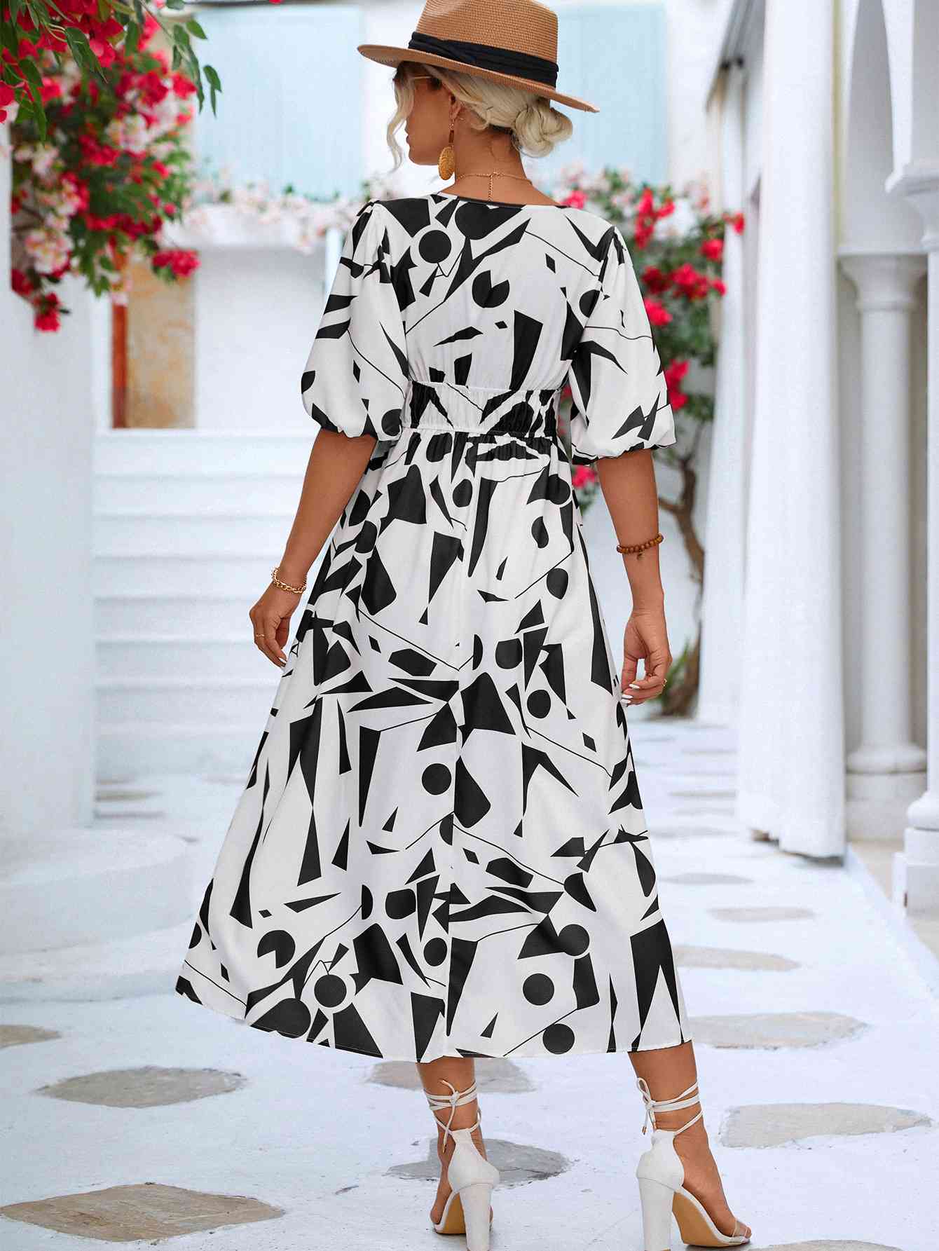Printed  Balloon Sleeve Dress -BazaarBey - www.shopbazaarbey.com