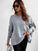 Exposed Seam Dropped Shoulder Slit Sweater Trendsi