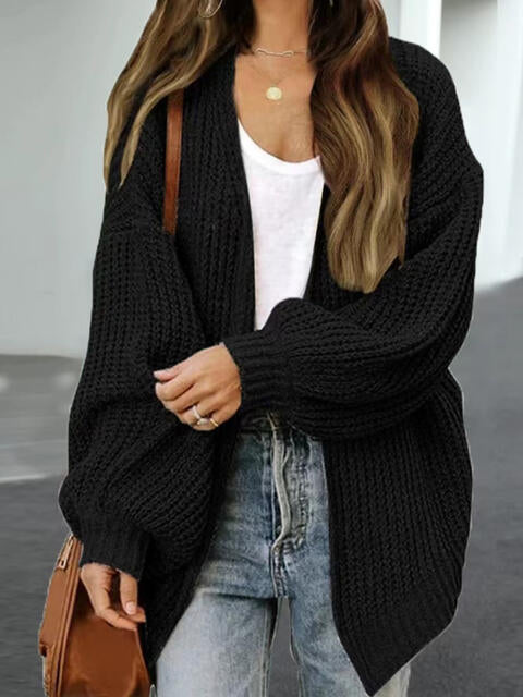Drop Shoulder Balloon Sleeve Cardigan Bazaarbey