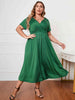 Plus Size Short Sleeve  Neck Midi Dress -BazaarBey - www.shopbazaarbey.com