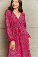 Printed  Neck Long Sleeve Slit Dress -BazaarBey - www.shopbazaarbey.com