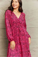Printed  Neck Long Sleeve Slit Dress -BazaarBey - www.shopbazaarbey.com