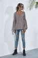 V-Neck Long Sleeve Dropped Shoulder Knit Top Bazaarbey