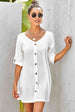 Buttoned V-Neck Dress -BazaarBey - www.shopbazaarbey.com