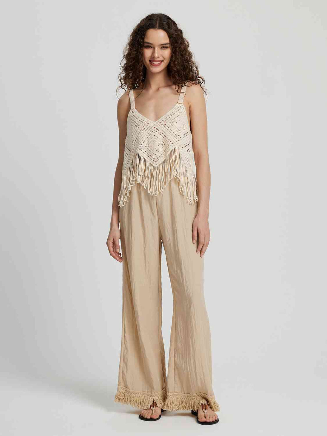 Fringe Hem Wide Leg Long Pants Bazaarbey