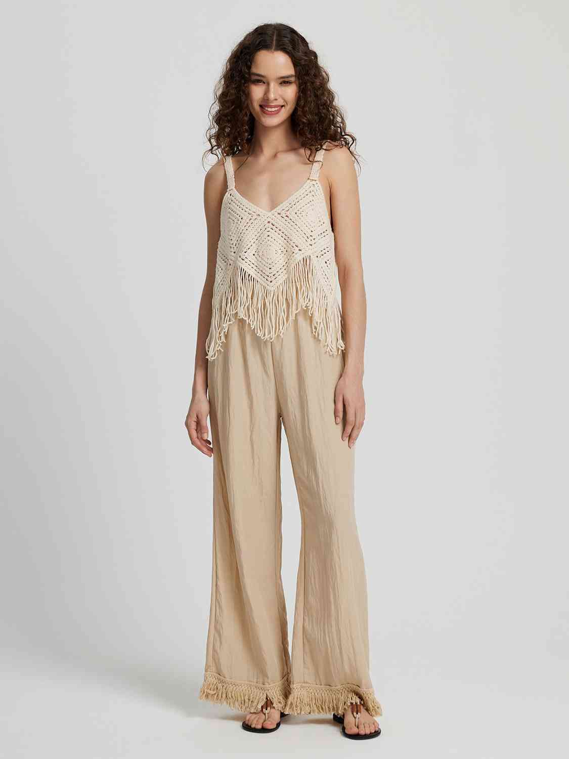Fringe Hem Wide Leg Long Pants Bazaarbey