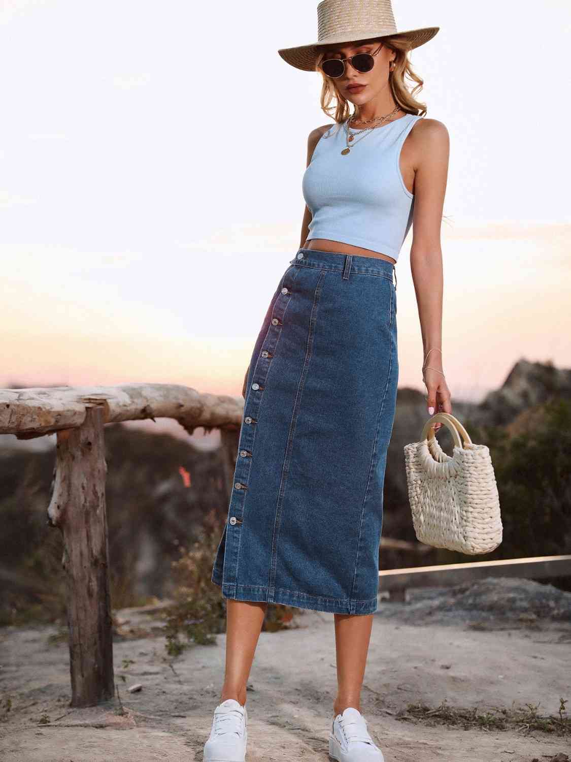 Button Down Denim Skirt Bazaarbey