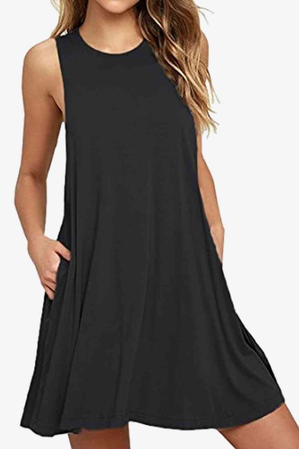 Full Size Round Neck Sleeveless Dress with Pockets -BazaarBey - www.shopbazaarbey.com