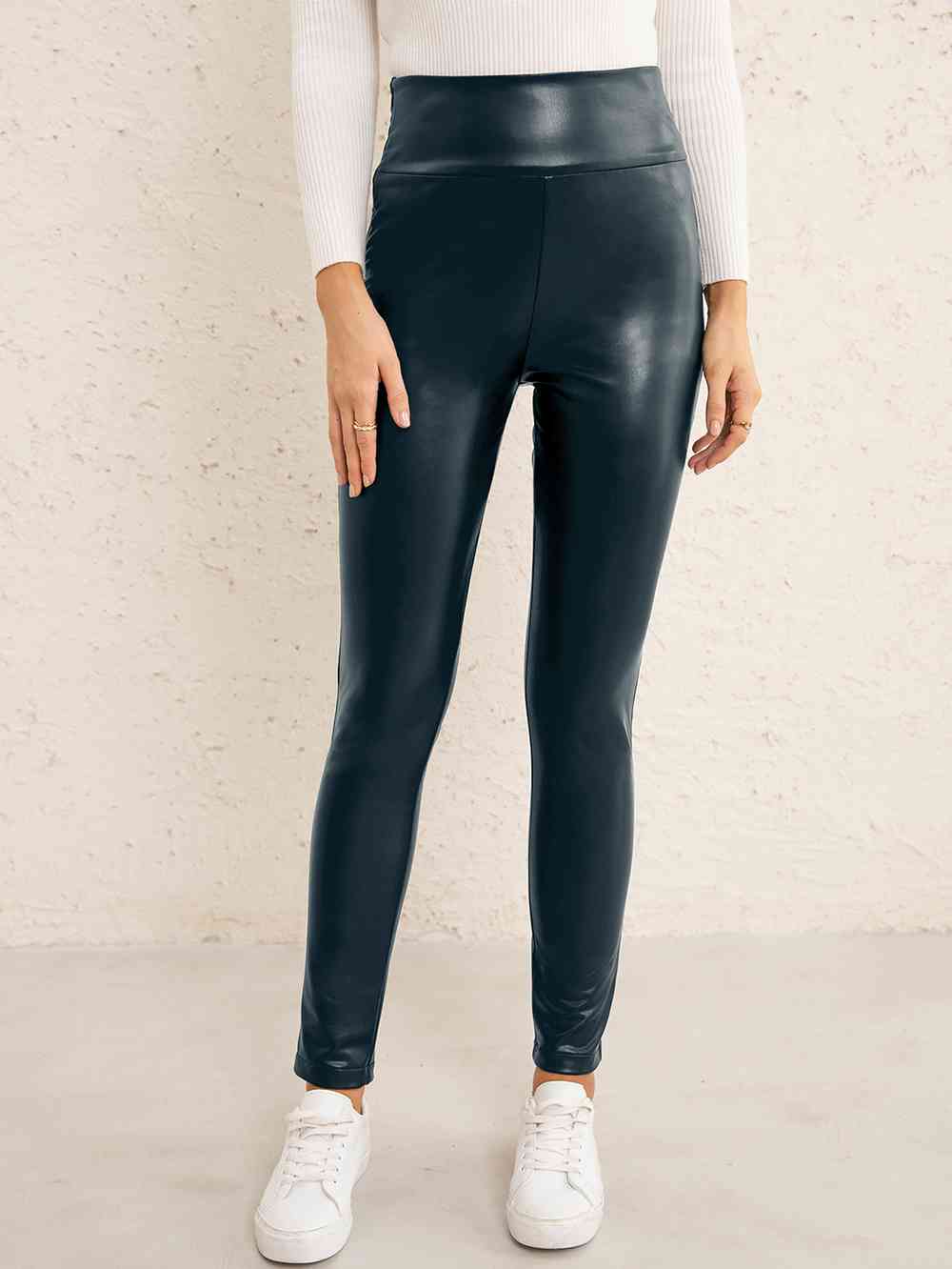  PU High Waist  Straight Pants Bazaarbey
