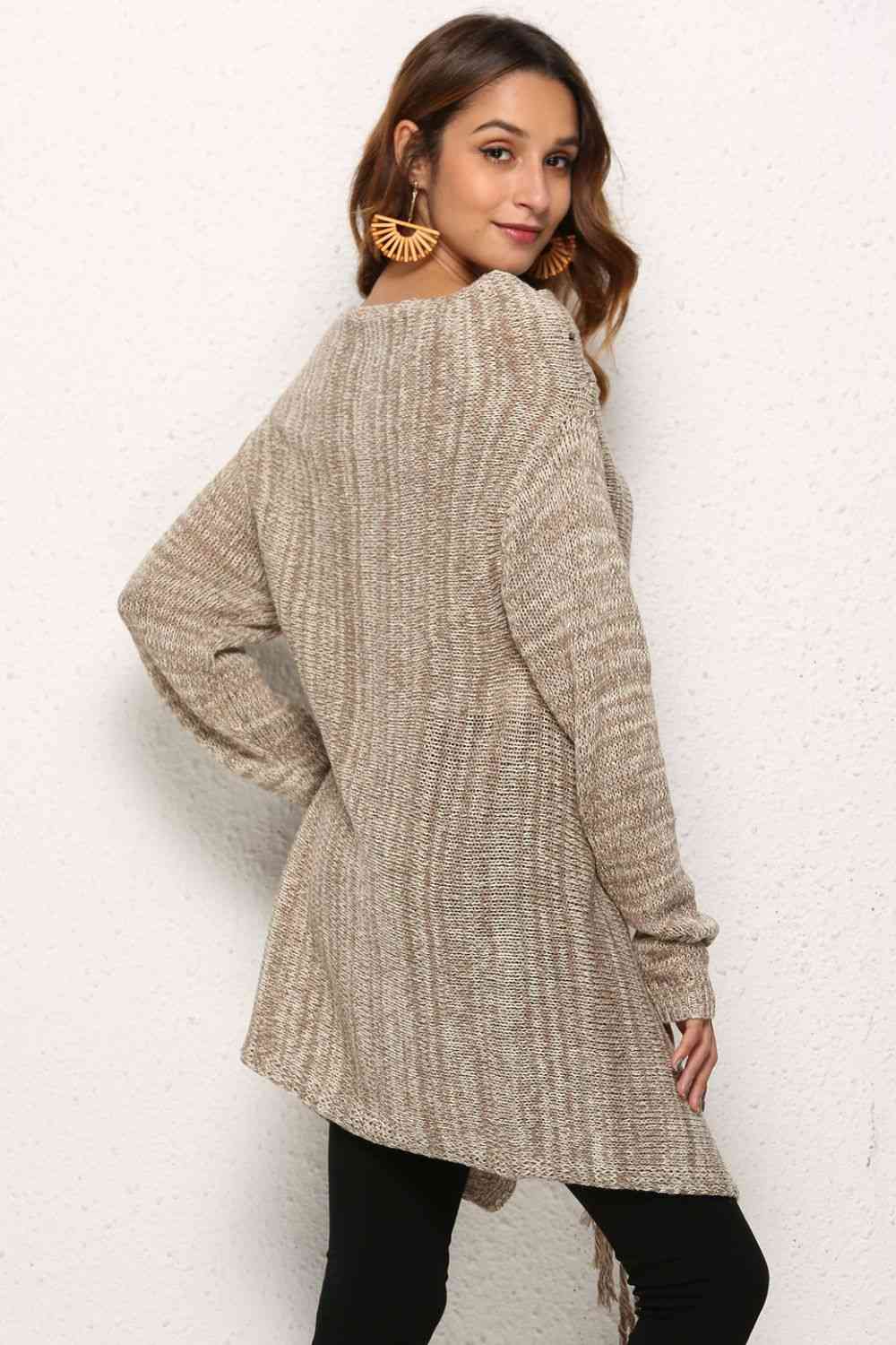 One-Button Tassel Tie Asymmetrical Hem Cardigan Trendsi