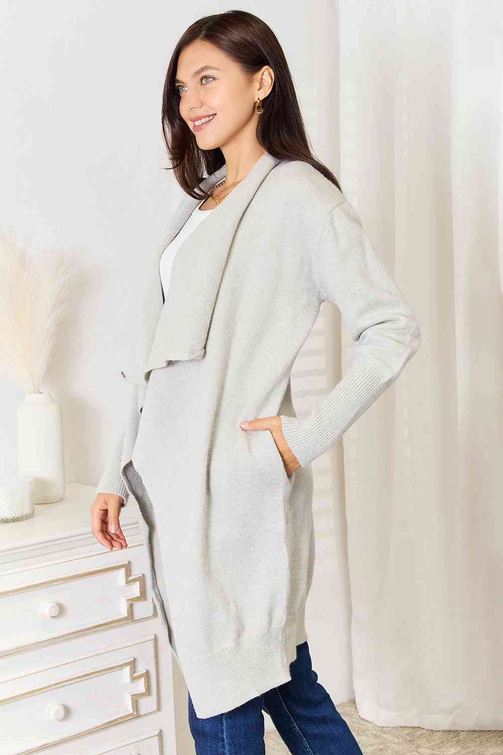  Open Front Duster Cardigan with Pockets Bazaarbey