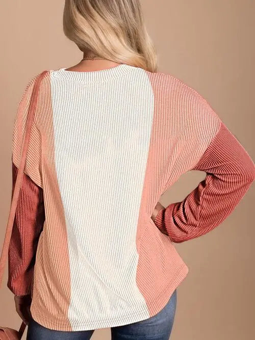  Ribbed Long Sleeve T-Shirt Trendsi