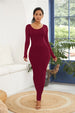 Round Neck Long Sleeve Maxi Wrap Dress -BazaarBey - www.shopbazaarbey.com