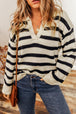 Striped Collared Neck Long Sleeve Sweater Bazaarbey