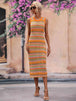 Striped Round Neck Sleeveless Midi Cover Up Dress Bazaarbey