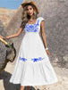 Embroidered Square Neck Ruffle Hem Dress -BazaarBey - www.shopbazaarbey.com