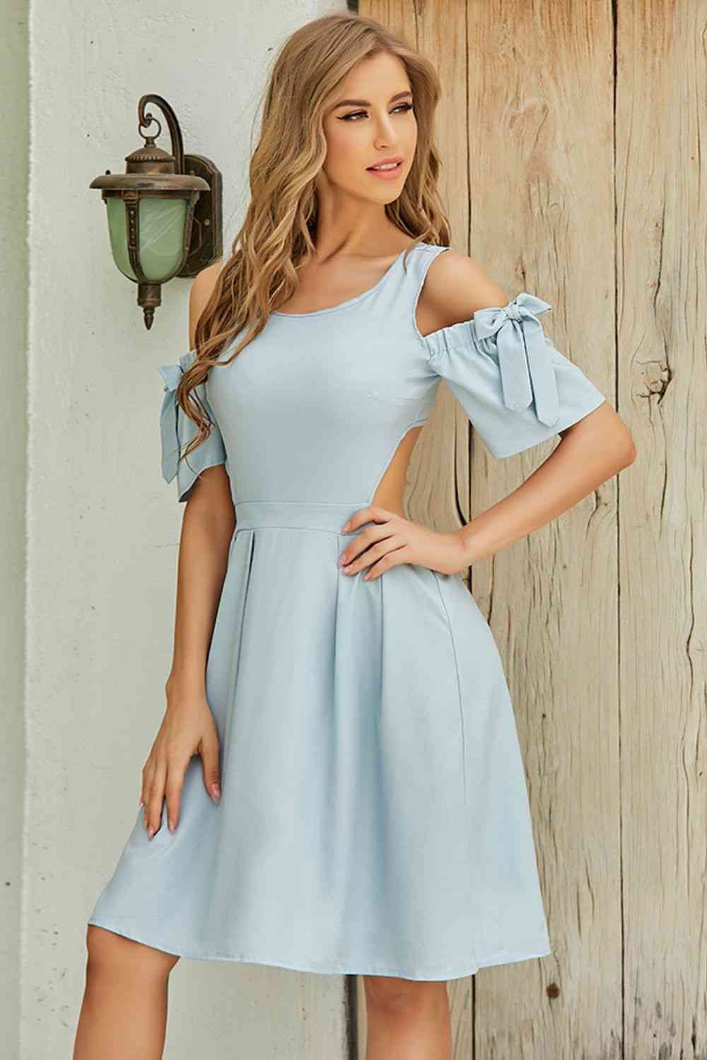 Cutout Tied Cold-Shoulder Dress -BazaarBey - www.shopbazaarbey.com