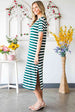 Striped V-Neck Short Sleeve Side Slit Dress -BazaarBey - www.shopbazaarbey.com