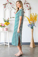 Striped V-Neck Short Sleeve Side Slit Dress -BazaarBey - www.shopbazaarbey.com