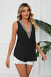 Contrast Trim Plunge Sleeveless Blouse Bazaarbey
