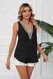 Contrast Trim Plunge Sleeveless Blouse Bazaarbey