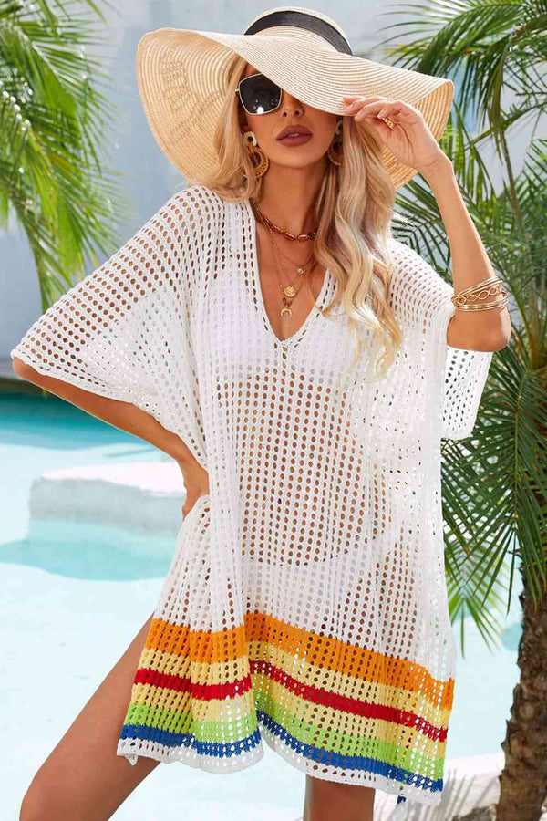 BazaarBey Rainbow Stripe  Slit Cover-Up Bazaarbey