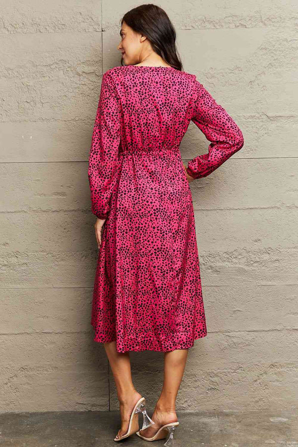 Printed  Neck Long Sleeve Slit Dress -BazaarBey - www.shopbazaarbey.com