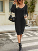 V-Neck Long Sleeve Sweater Dress Bazaarbey