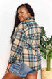 Plaid Curved Hem Shirt Jacket with Breast Pockets Trendsi