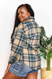  Plaid Curved Hem Shirt Jacket with Breast Pockets Trendsi