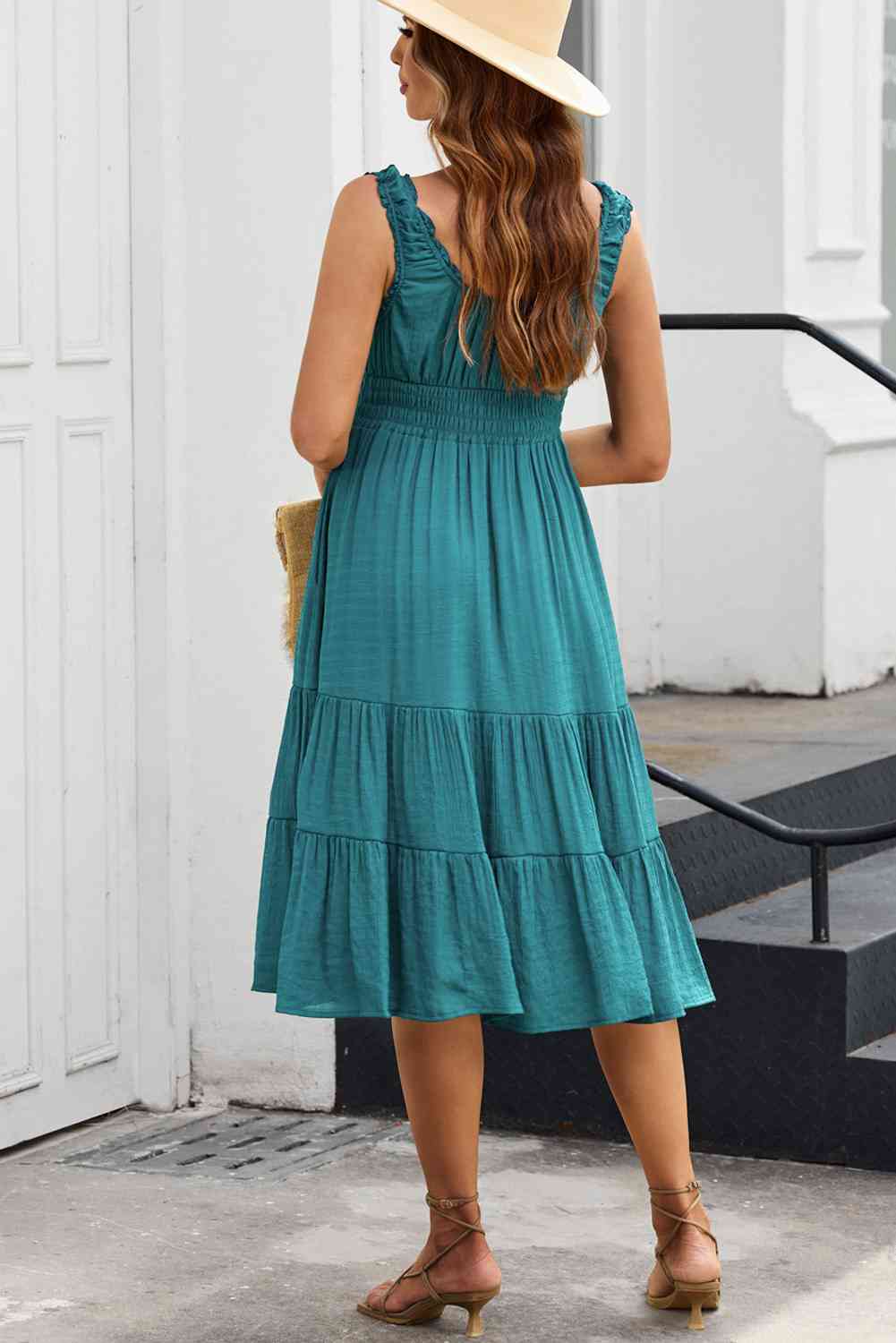 Smocked Waist Sleeveless Tiered Dress with Pockets -BazaarBey - www.shopbazaarbey.com