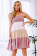 Color Block Tie Shoulder Tiered Dress -BazaarBey - www.shopbazaarbey.com