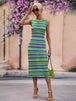 Striped Round Neck Sleeveless Midi Cover Up Dress Bazaarbey